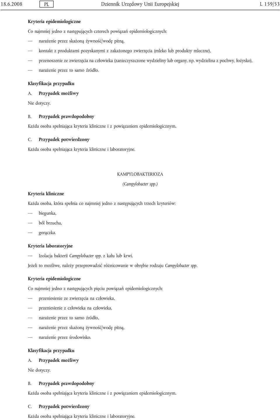 wydzielina z pochwy, łożysko), narażenie przez to samo źródło. KAMPYLOBAKTERIOZA (Campylobacter spp.