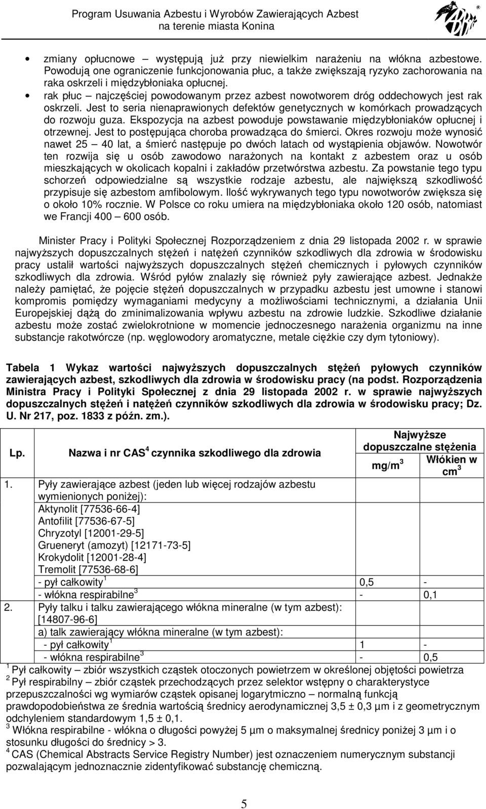 rak płuc najczęściej powodowanym przez azbest nowotworem dróg oddechowych jest rak oskrzeli. Jest to seria nienaprawionych defektów genetycznych w komórkach prowadzących do rozwoju guza.