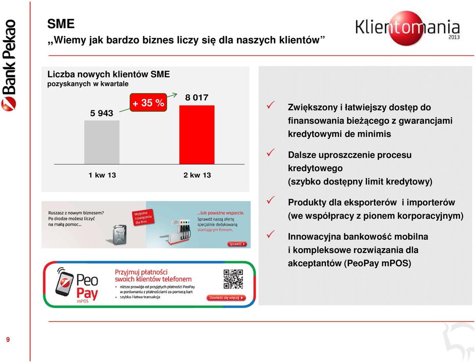 13 Dalsze uproszczenie procesu kredytowego (szybko dostępny limit kredytowy) Produkty dla eksporterów i importerów (we
