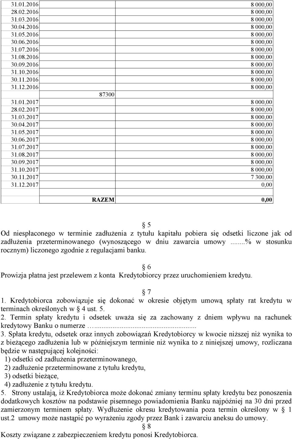2017 8 000,00 31.08.2017 8 000,00 30.09.2017 8 000,00 31.10.2017 8 000,00 30.11.2017 7 300,00 31.12.