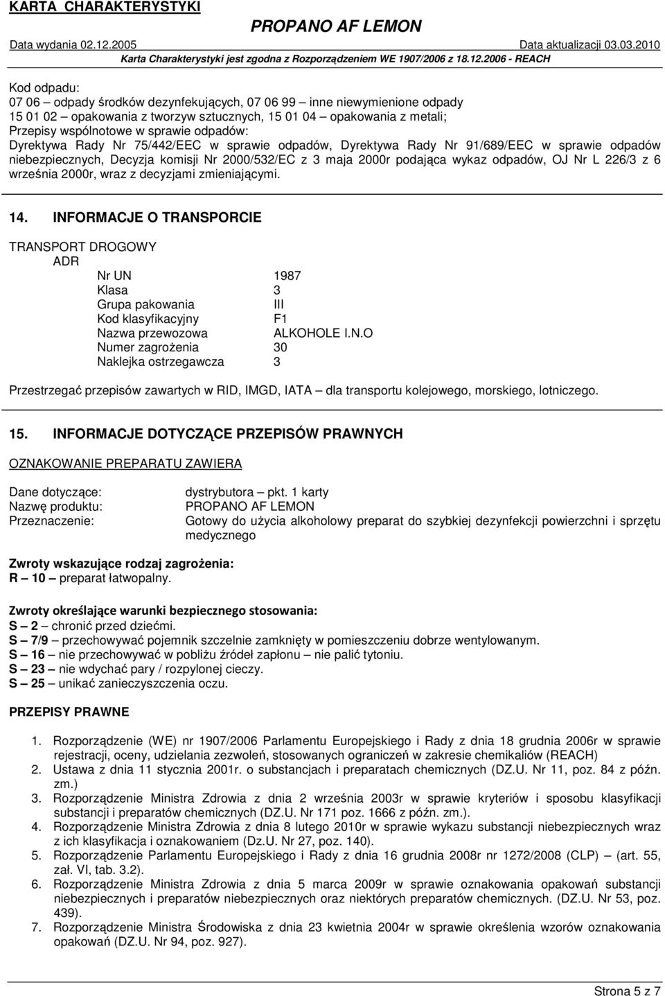 września 2000r, wraz z decyzjami zmieniającymi. 14. INF