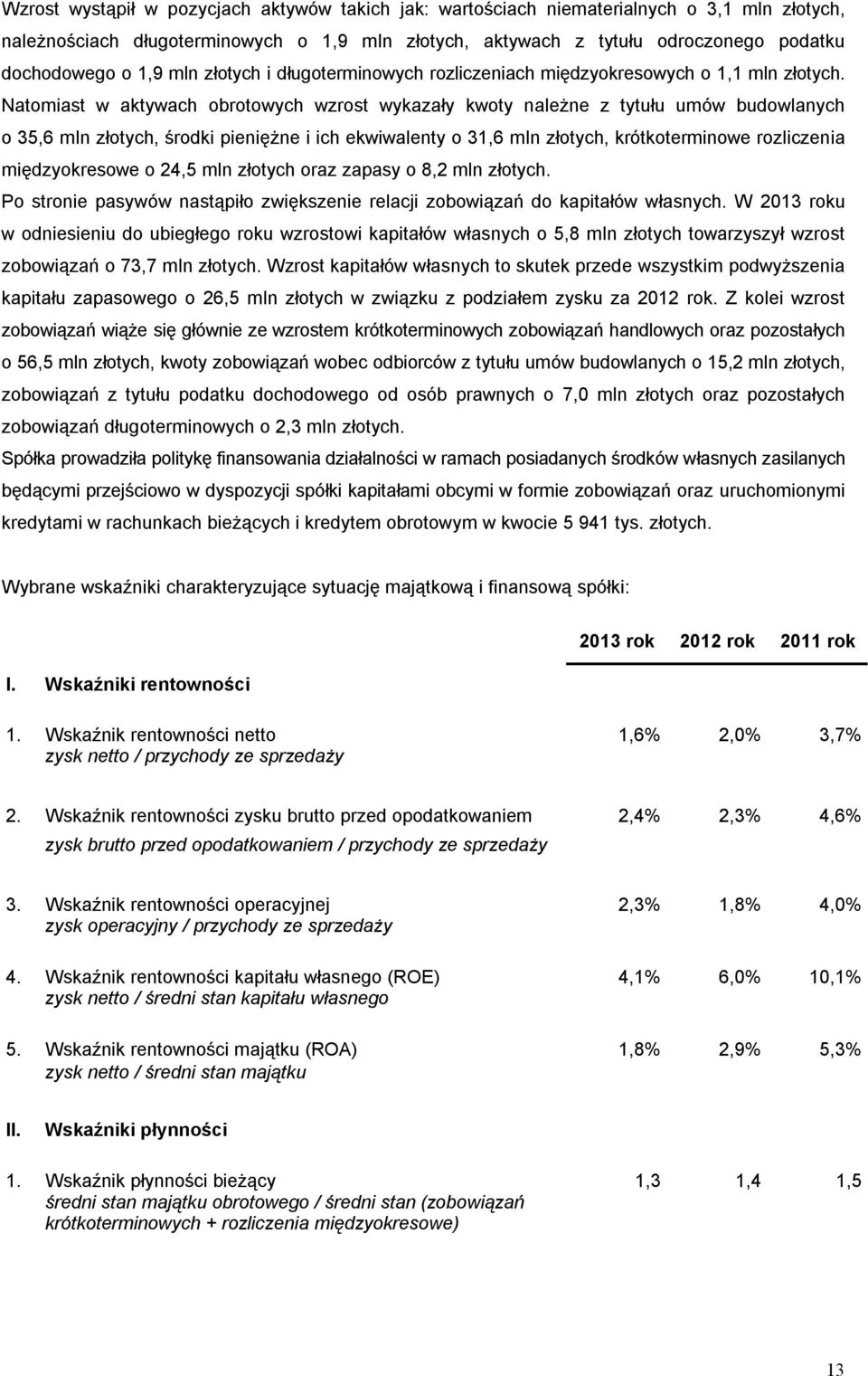 Natomiast w aktywach obrotowych wzrost wykazały kwoty należne z tytułu umów budowlanych o 35,6 mln złotych, środki pieniężne i ich ekwiwalenty o 31,6 mln złotych, krótkoterminowe rozliczenia