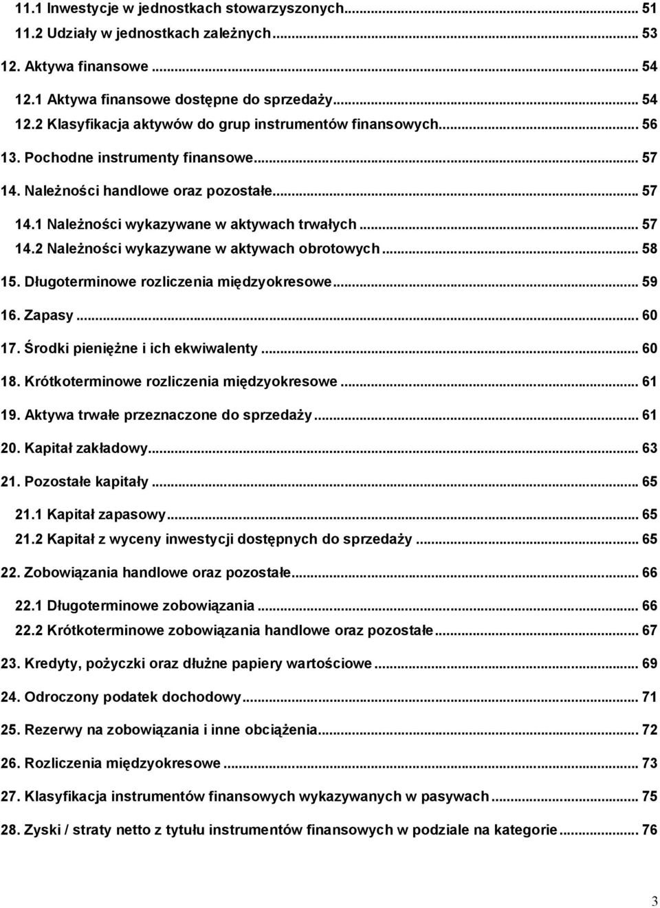 .. 58 15. Długoterminowe rozliczenia międzyokresowe... 59 16. Zapasy... 60 17. Środki pieniężne i ich ekwiwalenty... 60 18. Krótkoterminowe rozliczenia międzyokresowe... 61 19.