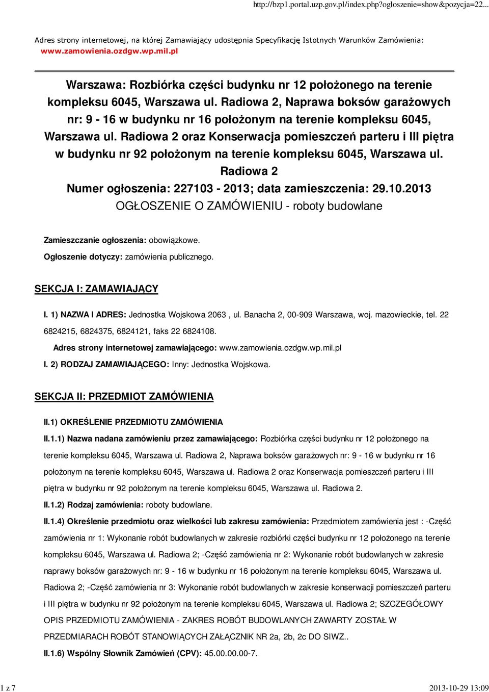 Radiowa 2, Naprawa boksów garażowych nr: 9-16 w budynku nr 16 położonym na terenie kompleksu 6045, Warszawa ul.