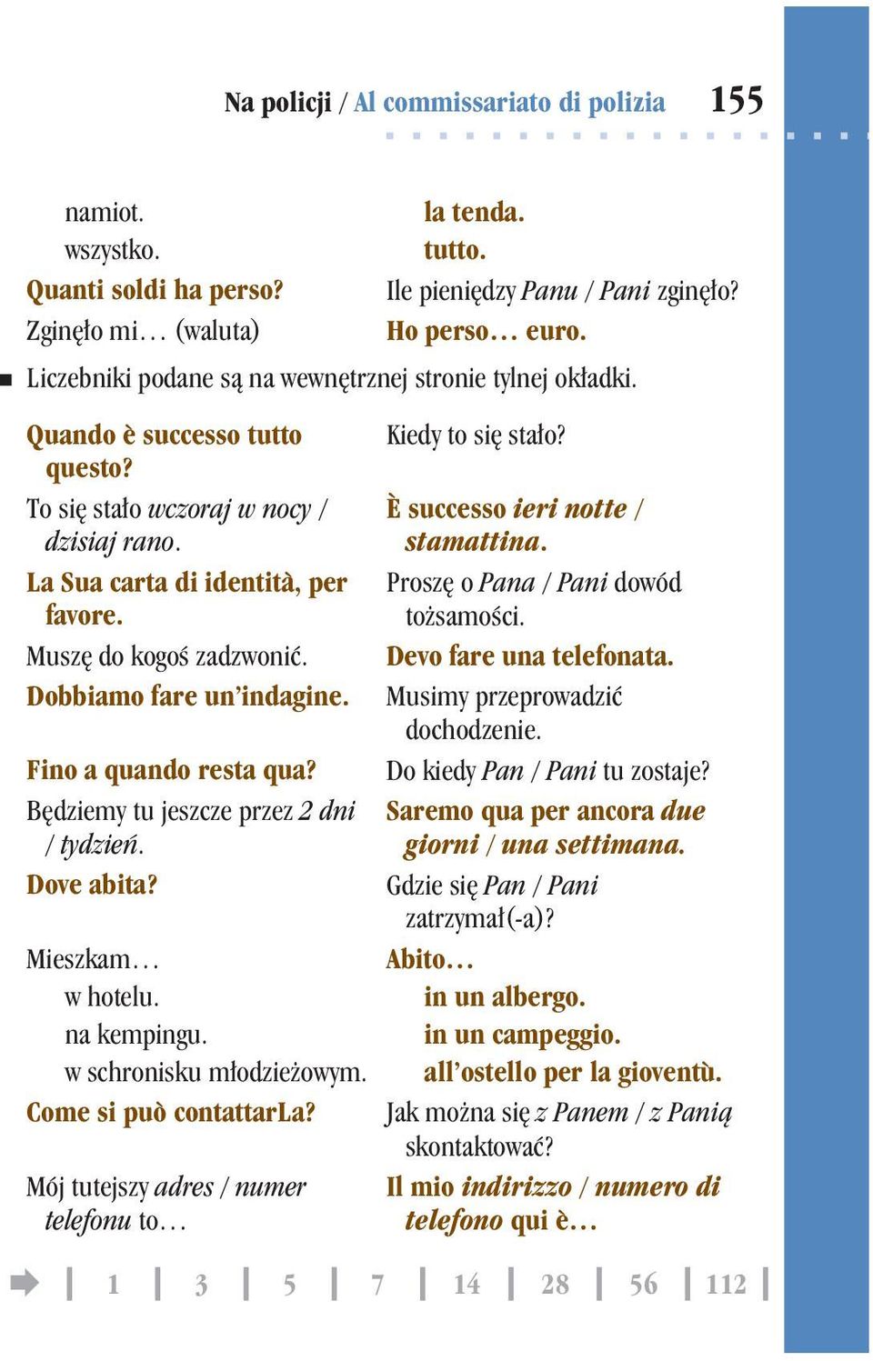 Dobbiamo fare un indagine. Fino a quando resta qua? Bêdziemy tu jeszcze przez 2 dni / tydzieñ. Dove abita? Mieszkam w hotelu. na kempingu. w schronisku m³odzie owym. Come si può contattarla?