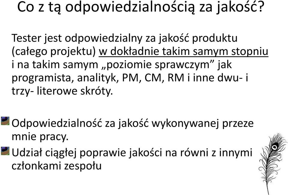 stopniu i na takim samym poziomie sprawczym jak programista, analityk, PM, CM, RM i inne