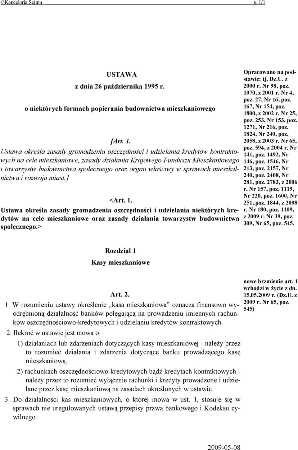 95 r. o niektórych formach popierania budownictwa mieszkaniowego [Art. 1.