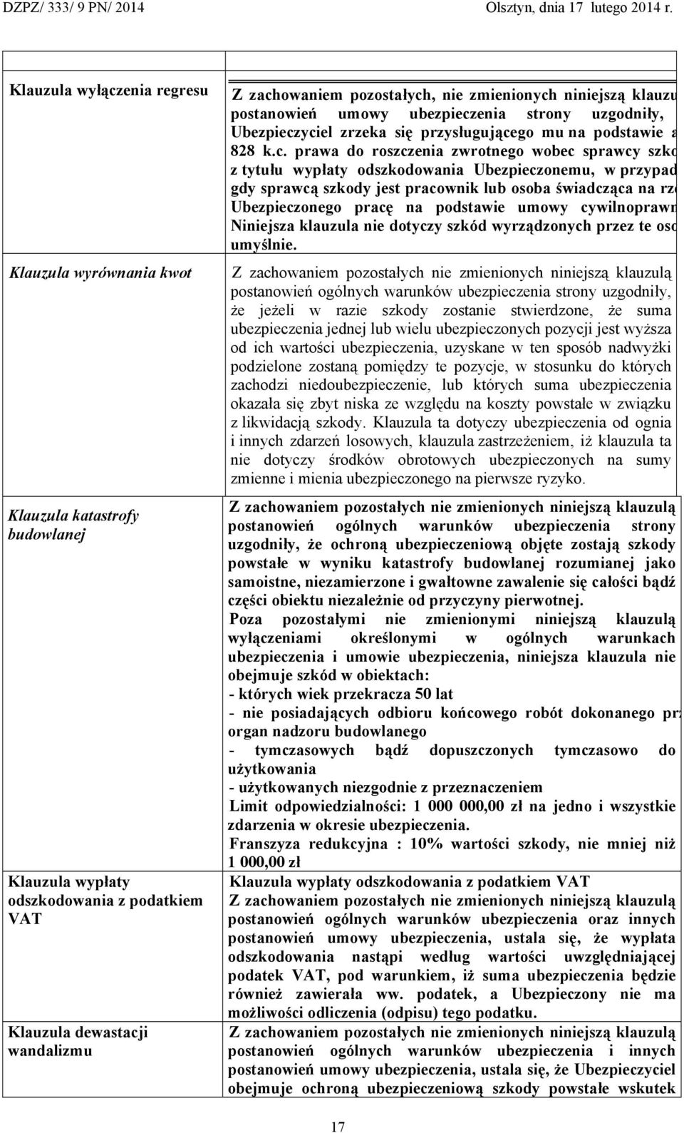 niniejszą klauzu postanowień umowy ubezpiecz