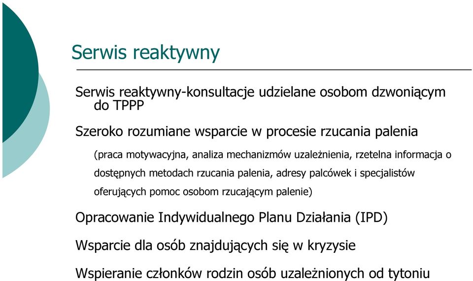 rzucania palenia, adresy palcówek i specjalistów oferujących pomoc osobom rzucającym palenie) Opracowanie