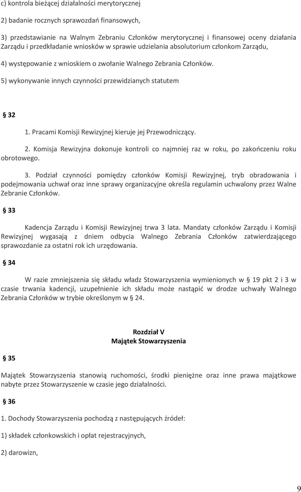 5) wykonywanie innych czynności przewidzianych statutem 32 1. Pracami Komisji Rewizyjnej kieruje jej Przewodniczący. 2.