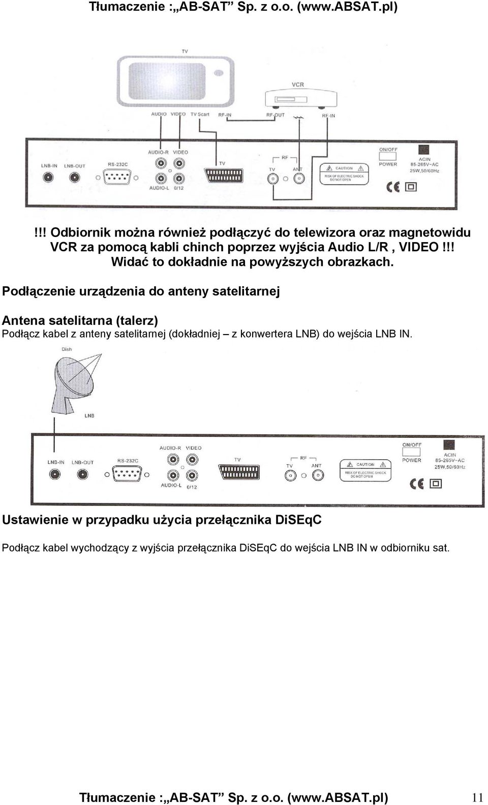 Podłączenie urządzenia do anteny satelitarnej Antena satelitarna (talerz) Podłącz kabel z anteny satelitarnej (dokładniej z