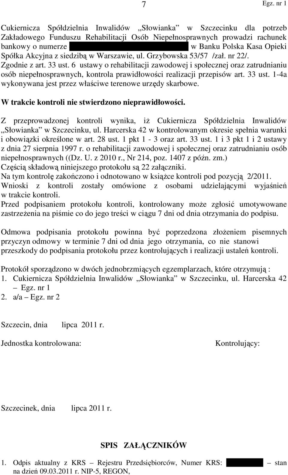 6 ustawy o rehabilitacji zawodowej i społecznej oraz zatrudnianiu osób niepełnosprawnych, kontrola prawidłowości realizacji przepisów art. 33 ust.