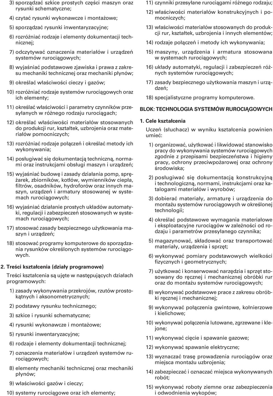 właściwości cieczy i gazów; 10) rozróżniać rodzaje systemów rurociągowych oraz ich elementy; 11) określać właściwości i parametry czynników przesyłanych w różnego rodzaju rurociągach; 12) określać