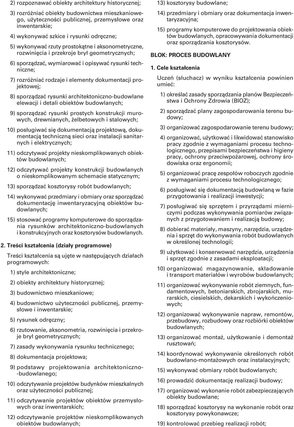 projektowej; 8) sporządzać rysunki architektoniczno-budowlane elewacji i detali obiektów budowlanych; 9) sporządzać rysunki prostych konstrukcji murowych, drewnianych, żelbetowych i stalowych; 10)