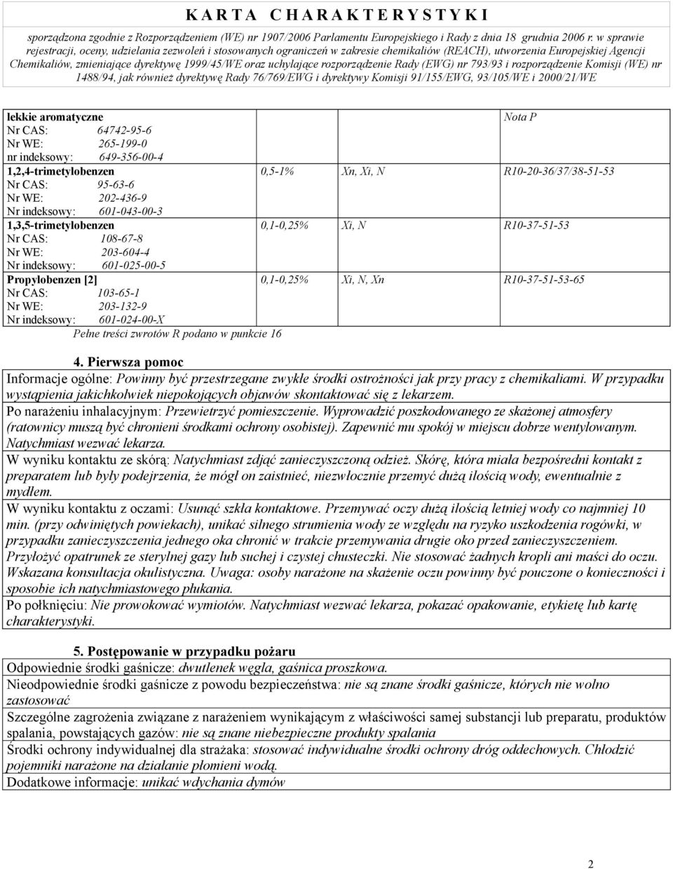 WE: 203-132-9 Nr indeksowy: 601-024-00-X Pełne treści zwrotów R podano w punkcie 16 4.