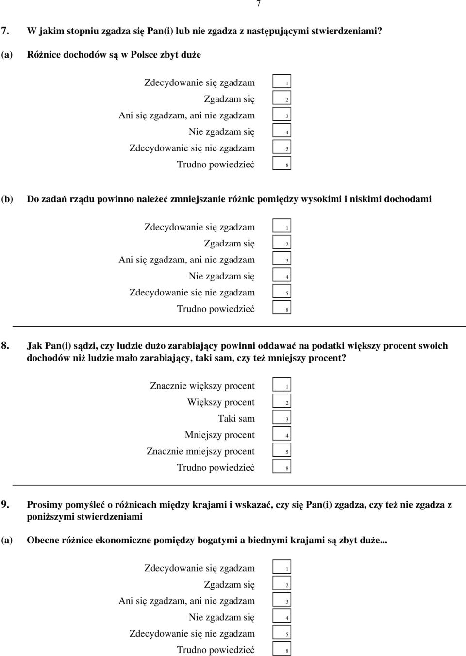 Jak Pan(i) sądzi, czy ludzie duŝo zarabiający powinni oddawać na podatki większy procent swoich dochodów niŝ ludzie mało zarabiający, taki sam, czy teŝ mniejszy procent?