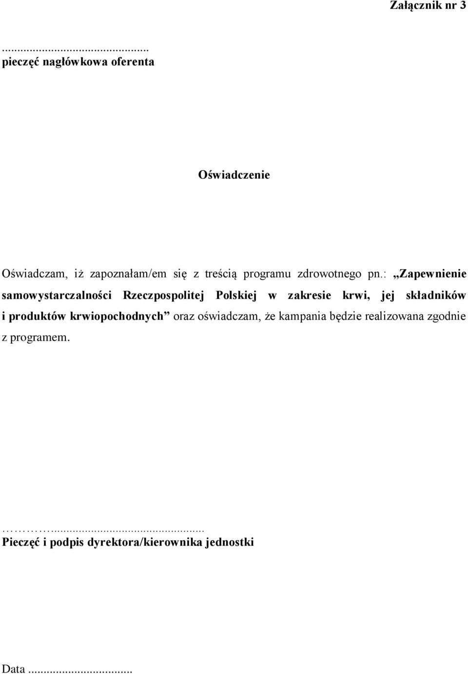 programu zdrowotnego pn.