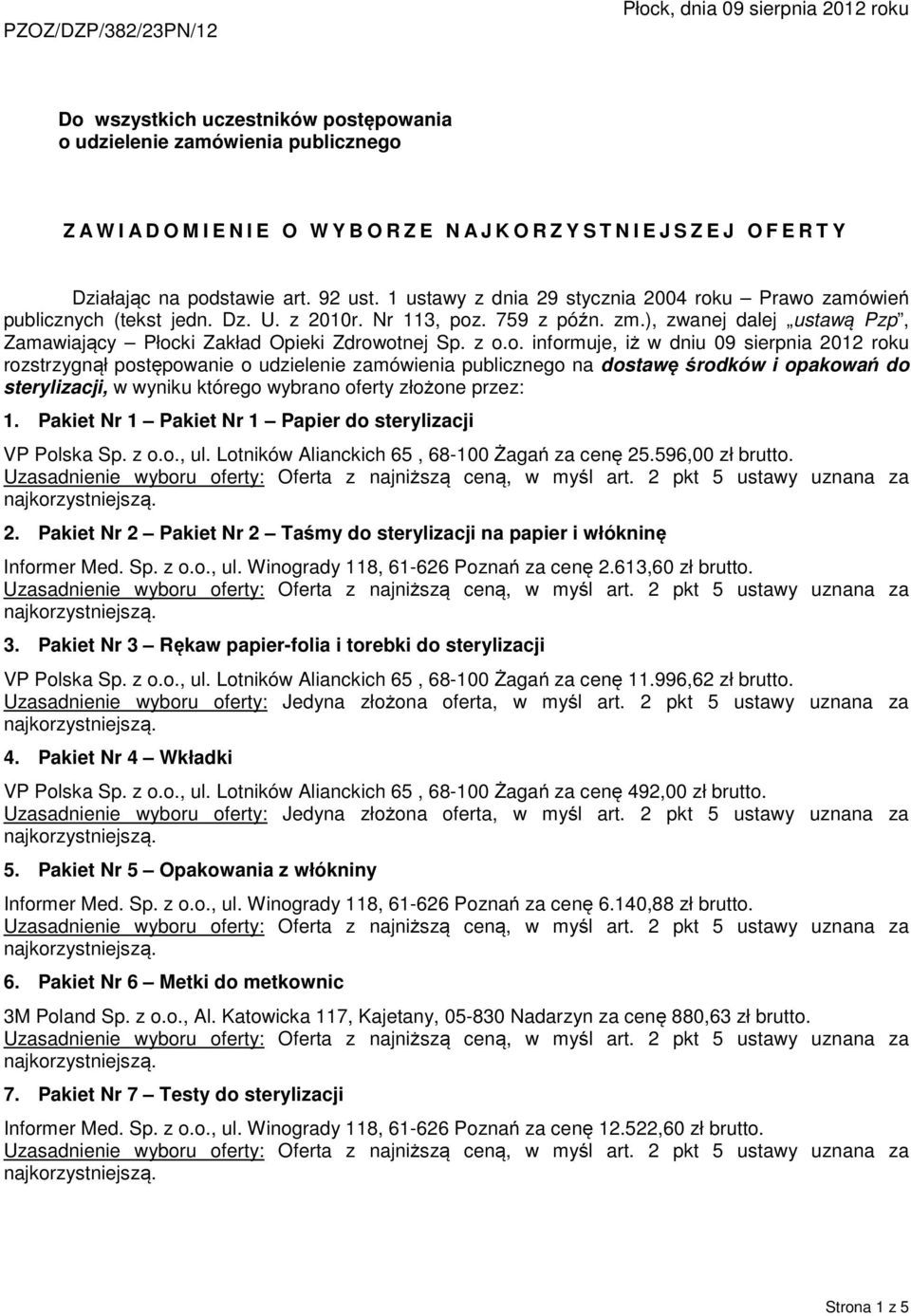 ), zwanej dalej ustawą Pzp, Zamawiający Płoc