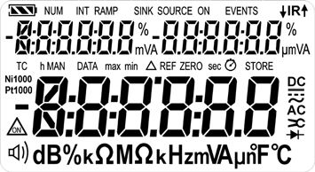 Symbole na wyświetlaczu cyfrowym 1 Wskaźnik poziomu baterii 2 NUM: Numeryczna wartość sygnału wyjściowego 1 2 3 4 5 6 7 8 3 INT: aktywna sekwencja interwałowa 4 RAMP: Aktywna funkcja rampy 5 SINK: