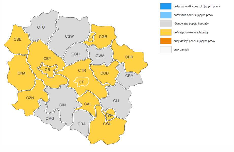 PROGNOZA NA 2016, WOJEWÓDZTWO KUJAWSKO-POMORSKIE RELACJA MIĘDZY DOSTĘPNĄ SIŁĄ ROBOCZĄ A ZAPOTRZEBOWANIEM NA PRACOWNIKÓW W