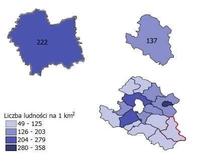 Rysunek 5. Gęstość zaludnienia w gminach powiatu w 2014 roku Źródło: Opracowanie własne na podstawie danych GUS Tabela 3.