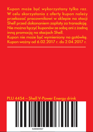 Kupon rabatowy na V-Power Energy drink realizacja możliwa natychmiast w tej samej transakcji podczas otrzymania kuponu