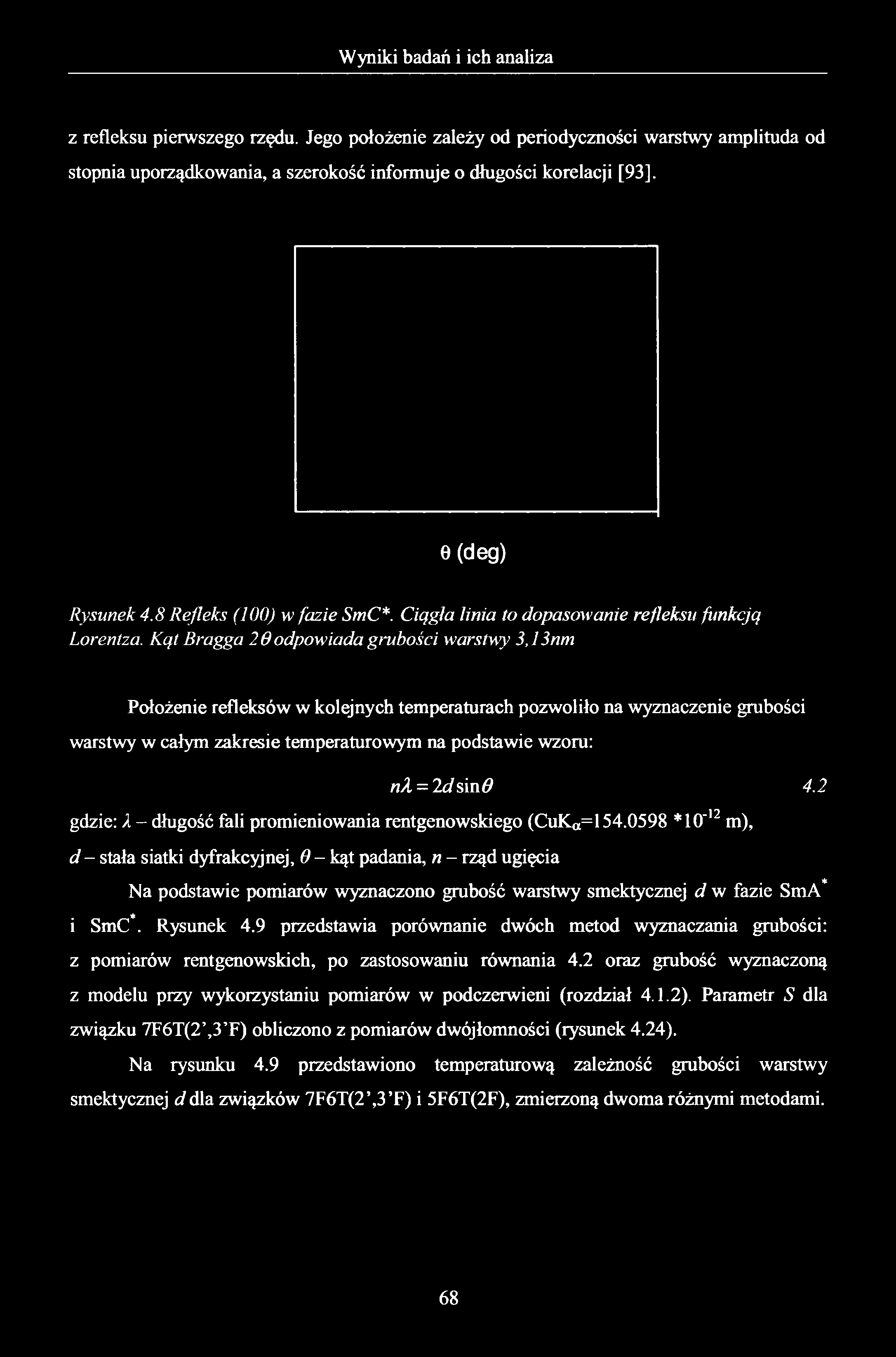 z refleksu pierwszego rzędu. Jego położenie zależy od periodyczności warstwy amplituda od stopnia uporządkowania, a szerokość informuje o długości korelacji [93]. 0 (deg) Rysunek 4.