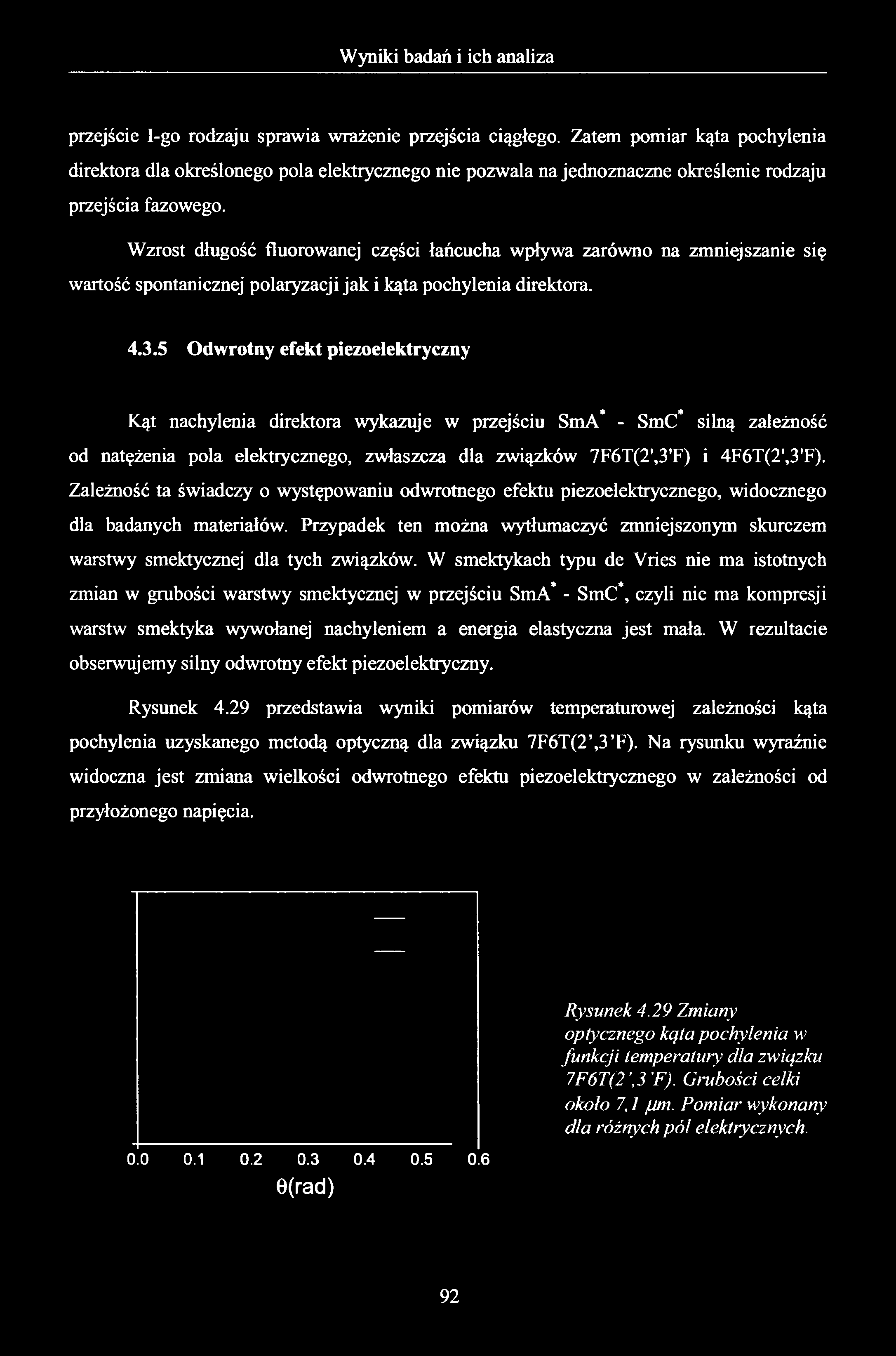 przejście I-go rodzaju sprawia wrażenie przejścia ciągłego. Zatem pomiar kąta pochylenia direktora dla określonego pola elektrycznego nie pozwala na jednoznaczne określenie rodzaju przejścia fazowego.