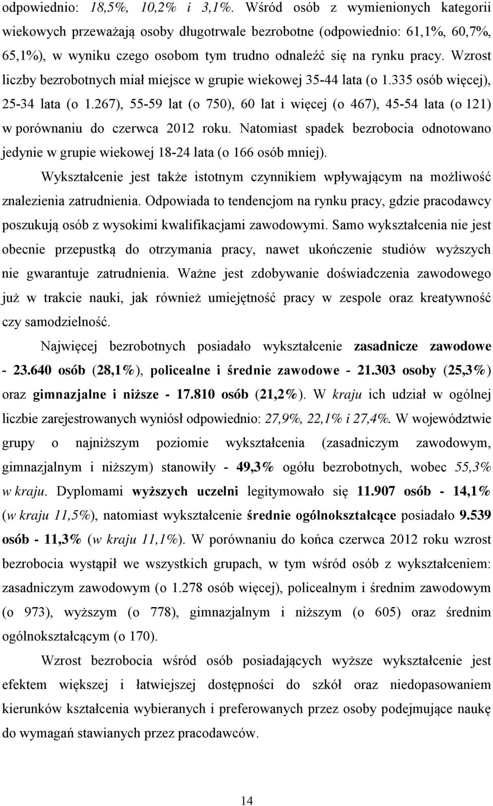 Wzrost liczby bezrobotnych miał miejsce w grupie wiekowej 35-44 lata (o 1.335 osób więcej), 25-34 lata (o 1.