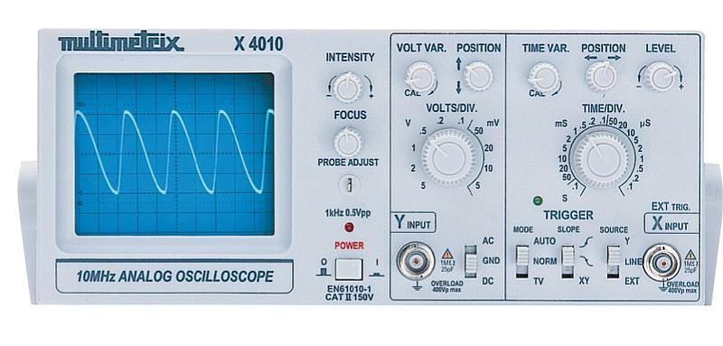 OSCYLOSKOP JEDNOKANAŁOWY 10 MHz [ ] Ten przenośny oscyloskop posiada pasmo przepustowe 10 MHz i zakres czułości od 5mV/div do 5V/div. Wraz z sondą 10 : 1 jego czułość wzrasta do 50V/div.