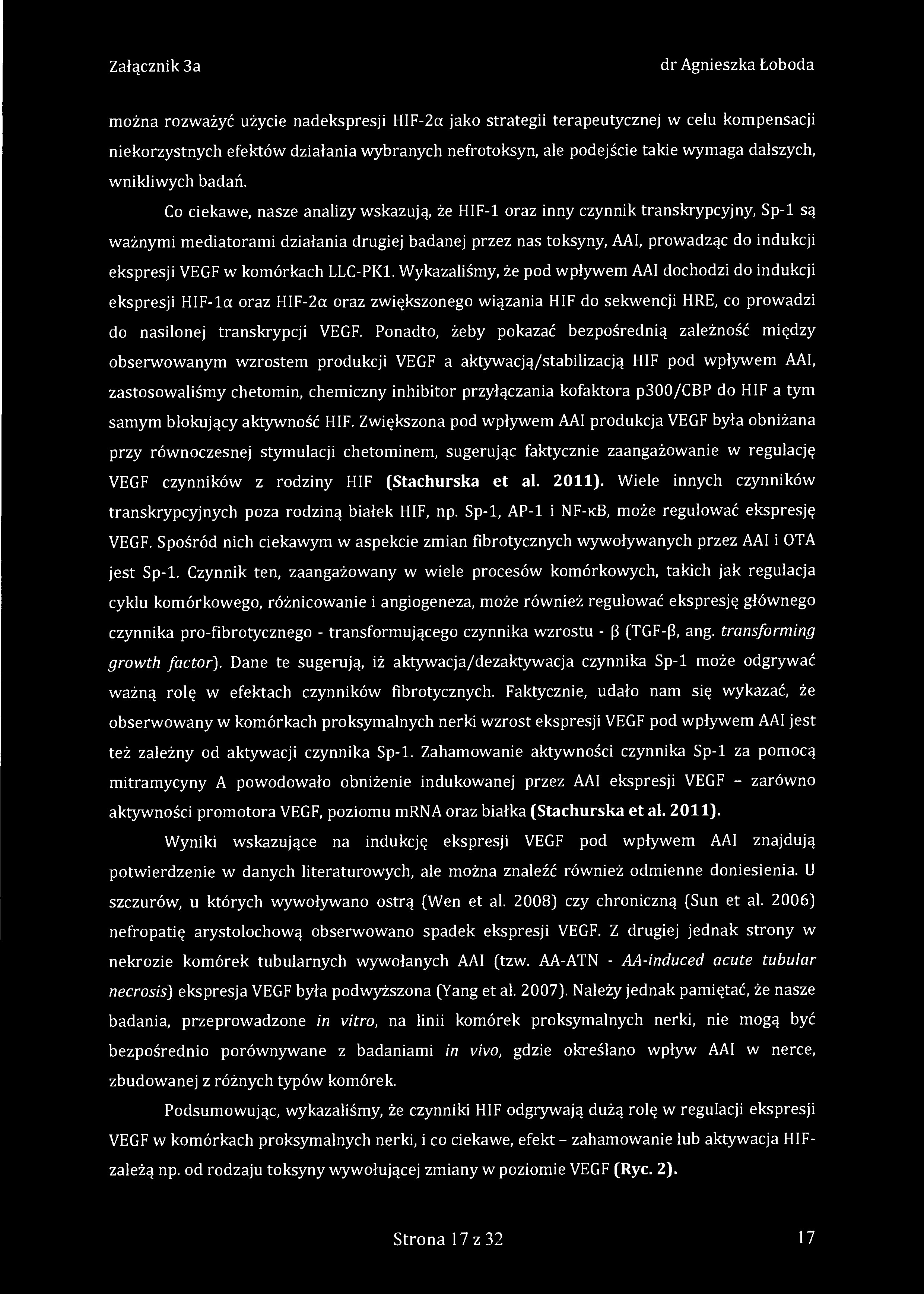 można rozważyć użycie nadekspresji HIF-2a jako strategii terapeutycznej w celu kompensacji niekorzystnych efektów działania wybranych nefrotoksyn, ale podejście takie wymaga dalszych, wnikliwych