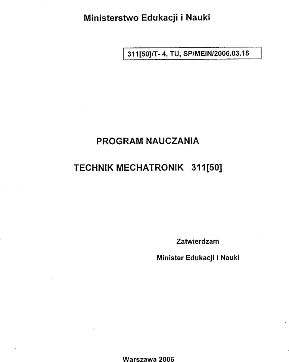 15 PROGRAM NAUCZANIA TECHNIK MECHATRONIK