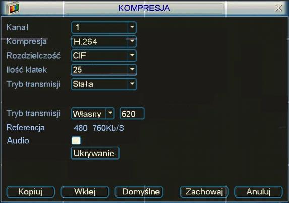 Struktura menu i opis funkcji wyszukiwania i archiwizacji. Ustawienie domyślne to 60 min.