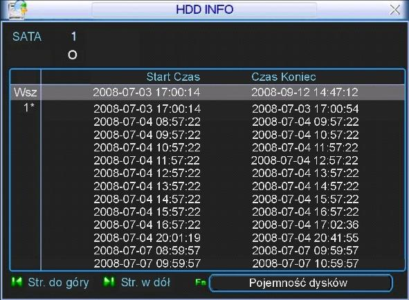 Struktura menu i opis funkcji Rys. 7-23. HDD Info pojemność dysków. Uwaga: Uszkodzone dyski należy odłączyć przed podłączeniem nowych dysków.