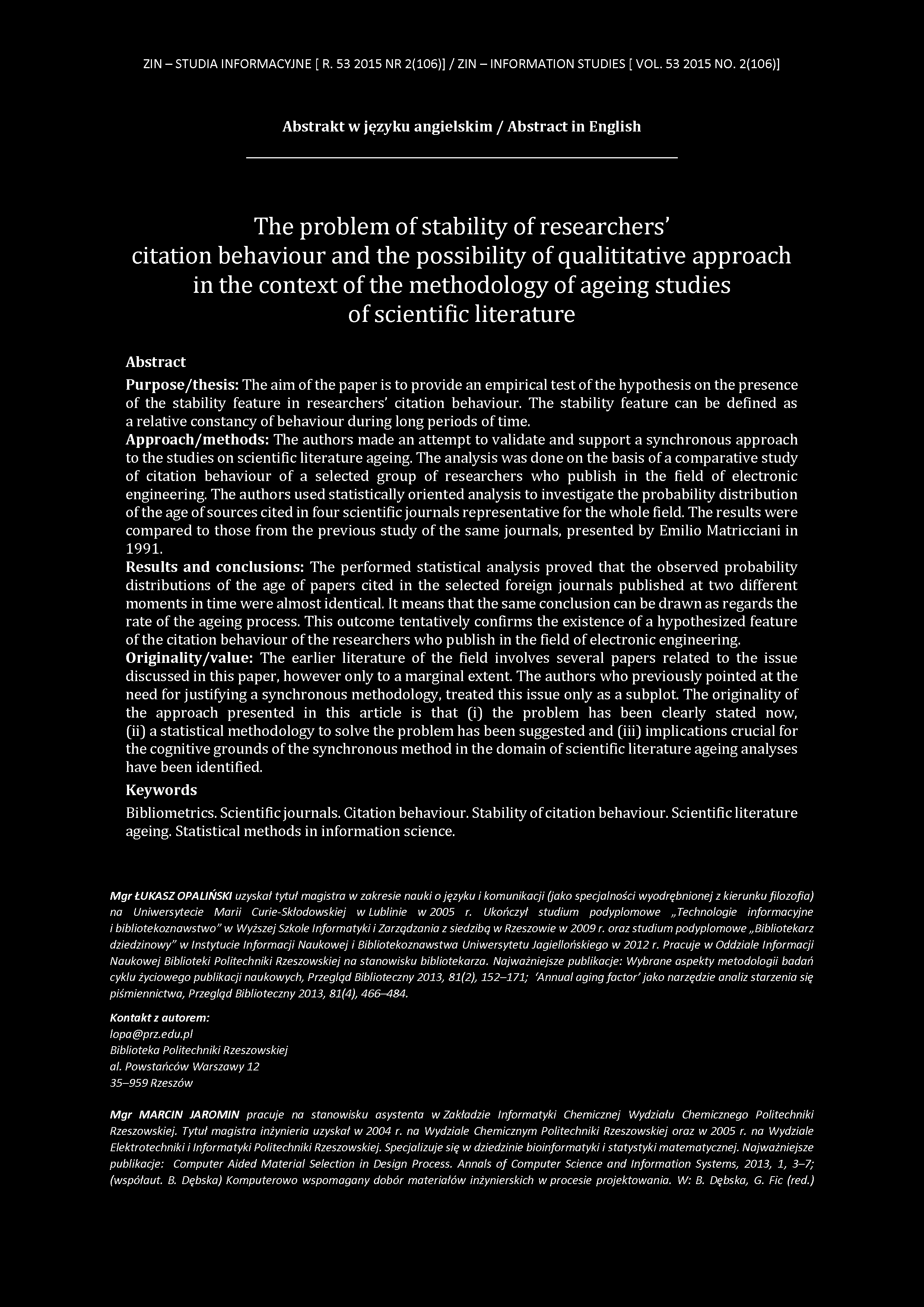 ZIN - STUDIA INFORMACYJNE [ R. 53 2015 NR 2(106)] / ZIN - INFORMATION STUDIES [ VOL. 53 2015 NO.