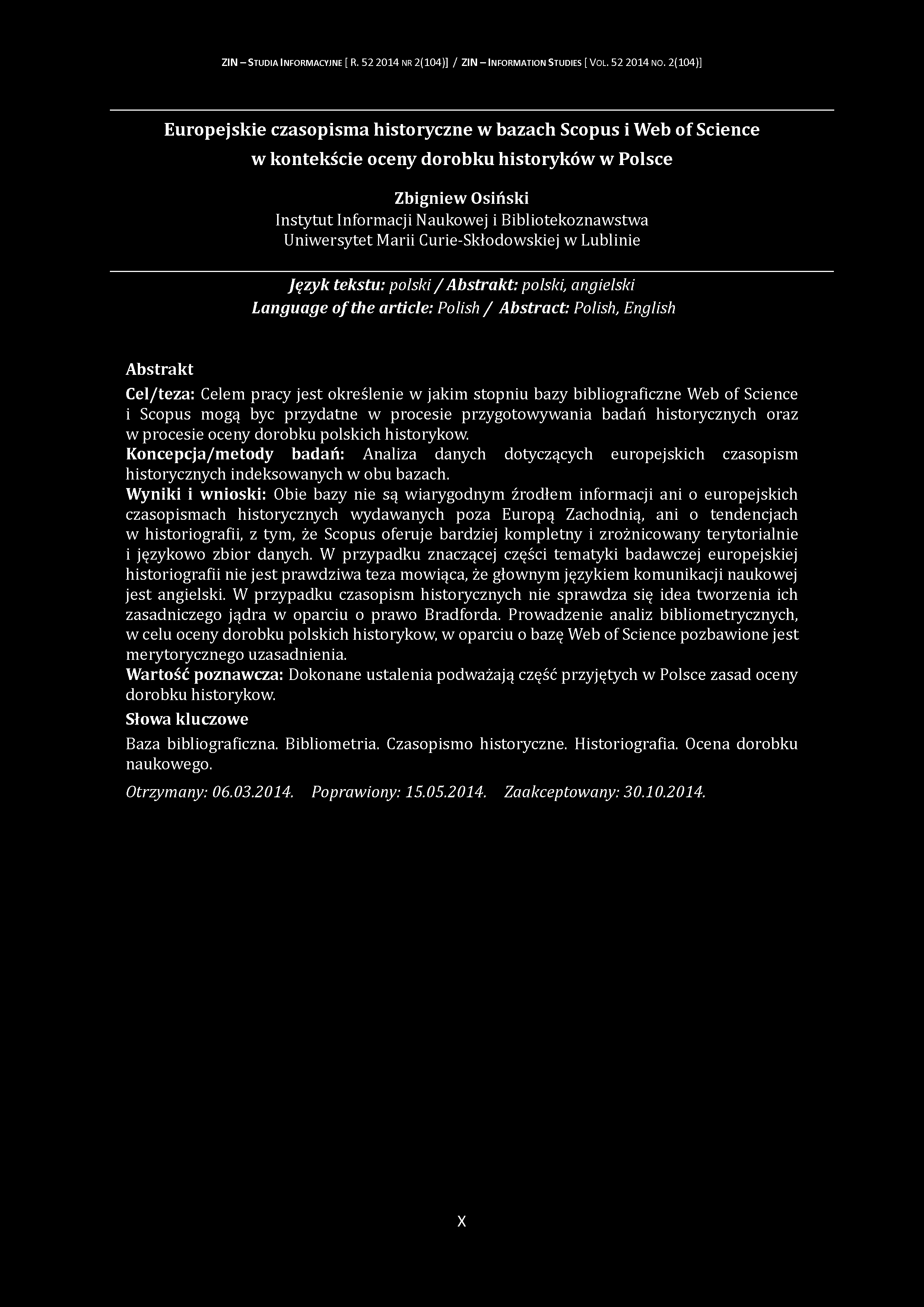 ZIN - S tudia I nform acyjne [ R. 52 2014 nr 2(104)] / ZIN - Inform ation S tudies [ V ol. 52 2014 no.
