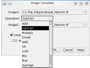 Rysunek 2: Image Calculator odpowiada za operacje arytmetyczne i logiczne na obrazach. Do wykonania operacji mnożenia i dzielenia dwóch obrazów również wykorzystujemy w ImageJ Image Calculator.