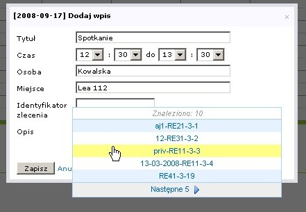 ZAKŁADKA TERMINARZ W systemie wprowadzono TERMINARZ zintergrowany z bazą zleceń.