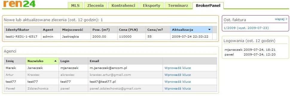 ZAKŁADKA BrokerPanel Zakładka BrokerPanel przeznaczona jest dla nadrzędnego użytkownika w biurze BROKERA. BROKER jest użytkownikiem, który ma przypisanych innych użytkowników z swojego biura.