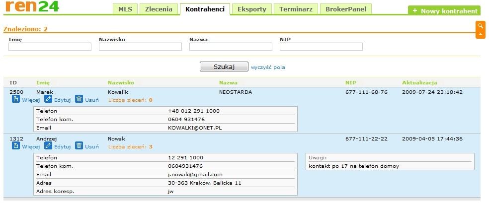 ZAKŁADKA KONTRAHENCI Zakładka KONTRAHENCI pozwala każdemu użytkownikowi gromadzić informacje o kontrahentach.