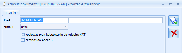 2.1.2. Atrybuty na dokumencie Aby Import zamówień z systemu B2B do OPTIMY działał poprawnie trzeba zdefiniować odpowiedzialne za to atrybuty. Muszą one zostać utworzone na zakładce Dokumentu.