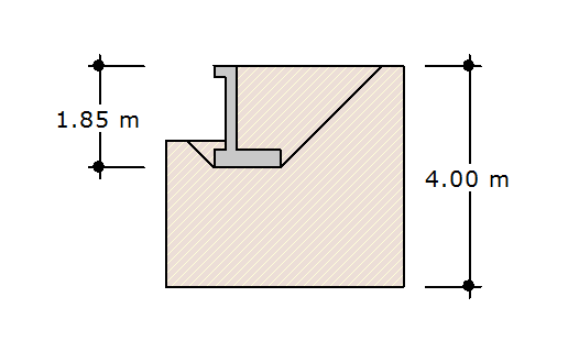 Geometria 7.4.2 Ściana oporowa kątowa wys. 185 cm - przekrój B-B Wysokość ściany H [m] 1.85 Szerokość ściany B [m] 1.20 Długość ściany L [m] 22.64 Grubość górna ściany B 5 [m] 0.