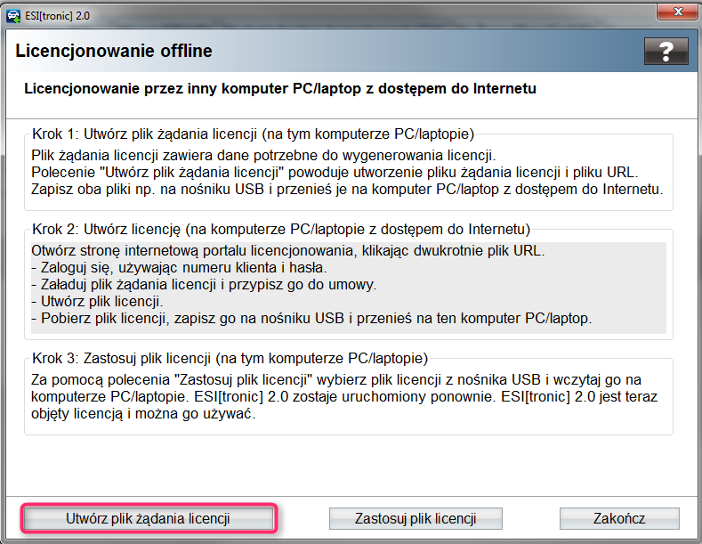 Licencjonowanie programu ESI 2.