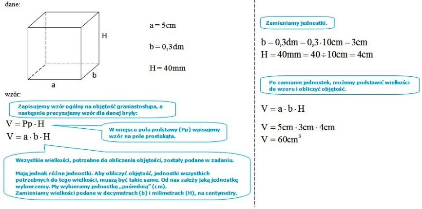 8. Oblicz objętość prostopadłościanu, o wymiarach: 5cm x 0,3dm x 40mm. 9.