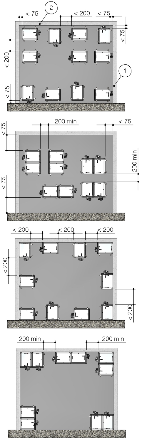 WK45 I nstalacja instalacja klap przeciwpożarowych przy odstępie mniejszym niż 75 mm od elementów konstrukcyjnych (tylko w przypadku uszczelnień z wełny mineralnej i zaprawy ogniochronnej oraz