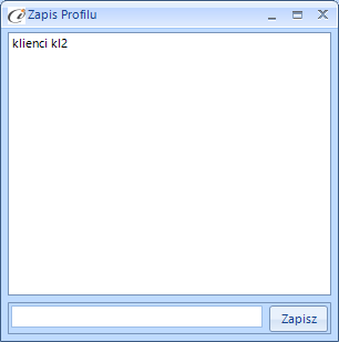 (rys. 16) Zapisywanie profilu Pojawi się wtedy okno zapisu profilu z lista już istniejących profili gdzie możemy wybrać profil do nadpisania lub wpisać nazwę nowego profilu (rys.