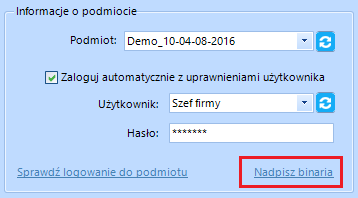 (rys. 8) Autentykacja Windows W sekcji Informacje o podmiocie z listy rozwijanej wybieramy podmiot, z którym będziemy chcieli pracować (Rys. 9).