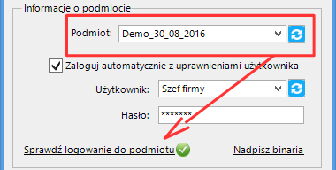 W sekcji Informacje o podmiocie z listy rozwijanej wybieramy podmiot, z którym będziemy chcieli pracować.