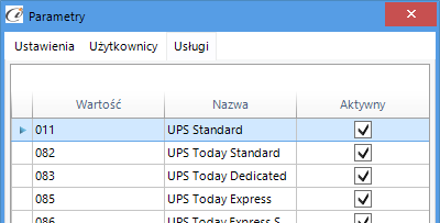 (rys. 16) Parametry ogólne Użytkownicy 2.3.1.3. Usługi Pozwala na zdefiniowania aktywnych usług UPS (Rys. 17).