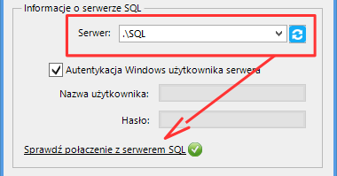 (rys. 7) Parametry połączenia do Nexo W zależności od konfiguracji serwera SQL możemy do zrealizowania połączenia zaznaczyć opcję Autentykacja Windows użytkownika serwera (Rys.